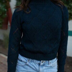 Liz Alig 100% Alpaca Crop Mock Neck Lace Knit Sweater in White